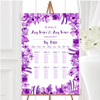 Watercolour Indigo Cadbury Purple Floral Personalised Wedding Seating Table Plan