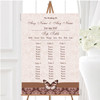 Brown Fawn Beige Vintage Floral Damask Butterfly Wedding Seating Table Plan