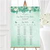 Pale Teal Mint Green Vintage Watercolour Floral Wedding Seating Table Plan