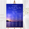 Beautiful Blue Purple Sunset Beach Personalised Wedding Seating Table Plan