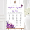 Cadbury Purple Watercolour Florals Personalised Wedding Seating Table Plan