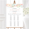 Coral Peach & Blue Watercolour Floral Header Wedding Seating Table Plan