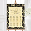 Yellow Black Damask & Diamond Personalised Wedding Seating Table Plan