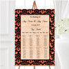 Coral Black Damask & Diamond Personalised Wedding Seating Table Plan