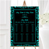 Black & Aqua Swirl Deco Personalised Wedding Seating Table Plan