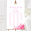 Pink Rose Petals Personalised Wedding Seating Table Plan