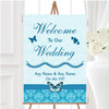 Blue Turquoise Vintage Floral Damask Butterfly Personalised Welcome Wedding Sign