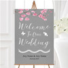 Rustic Vintage Dark Grey Pink Blossom Personalised Any Text Welcome Wedding Sign