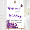 Cadbury Purple Watercolour Florals Personalised Any Wording Welcome Wedding Sign