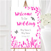 Hot Pink Autumn Leaves Watercolour Personalised Any Wording Welcome Wedding Sign