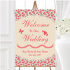 Blue And Coral Pink Floral Shabby Chic Chintz Personalised Welcome Wedding Sign