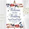 Pretty Blue Vintage Floral Personalised Any Wording Welcome To Our Wedding Sign