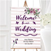 Watercolour Stripes Purple Personalised Any Wording Welcome To Our Wedding Sign