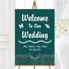 Rustic Vintage Wood Butterfly Turquoise Teal Personalised Welcome Wedding Sign