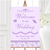 Pretty Lilac Purple Floral Diamante Personalised Any Text Welcome Wedding Sign