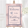 Dusty Coral Pink And Blue Floral Personalised Any Wording Welcome Wedding Sign