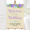 Vintage Purple Blue Watercolour Personalised Any Wording Welcome Wedding Sign