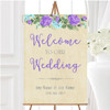 Vintage Purple Pink Watercolour Personalised Any Wording Welcome Wedding Sign