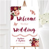Blush Coral Pink Deep Red Watercolour Rose Personalised Welcome Wedding Sign