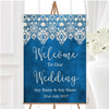 Vintage Blue Old Paper Vintage Lace Effect Personalised Welcome Wedding Sign