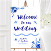 Blue White Watercolour Floral Personalised Any Wording Welcome Wedding Sign