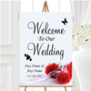 Red Rose White Ribbon Personalised Any Wording Welcome To Our Wedding Sign