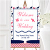 Coral Pink Navy Blue Shabby Chic Birds Personalised Welcome Wedding Sign