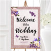 Pale Coral Pink Lilac Watercolour Rose Personalised Welcome Wedding Sign