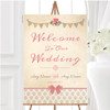 Vintage Rustic Style Bunting Pink Rose Personalised Welcome Wedding Sign