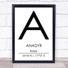 Anadyr Russia Coordinates World City Travel Print