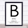 Baku Azerbaijan Coordinates World City Travel Print