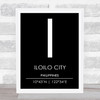 Iloilo City Philippines Coordinates Black & White Travel Print