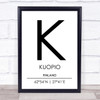 Kuopio Finland Coordinates World City Travel Print