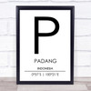 Padang Indonesia Coordinates World City Travel Print