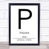 Palma Spain Coordinates World City Travel Print