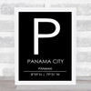 Panama City Panama Coordinates Black & White Travel Print