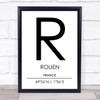 Rouen France Coordinates World City Travel Print