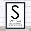 Saint Paul United States Of America Coordinates Travel Quote Print