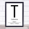 Tarawa Kiribati Coordinates World City Travel Print