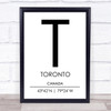 Toronto Canada Coordinates World City Travel Print
