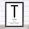 Turin Italy Coordinates World City Travel Print