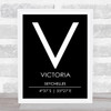Victoria Seychelles Coordinates Black & White Travel Print