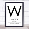 Windsor Canada Coordinates World City Travel Print