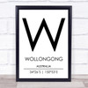 Wollongong Australia Coordinates Travel Print