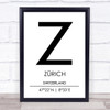 Zurich Switzerland Coordinates Travel Print