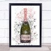 Watercolour Splatter Rose Pink Champagne Bottle Wall Art Print