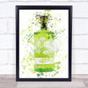 Watercolour Splatter Green Gooseberry Gin Bottle Wall Art Print