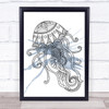 Ocean Scene Hand Drawn Watercolour Jellyfish Framed Wall Art Print