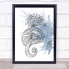 Ocean Scene Hand Drawn Watercolour Seahorse Framed Wall Art Print