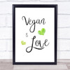 Vegan Is Love Quote Typogrophy Wall Art Print
